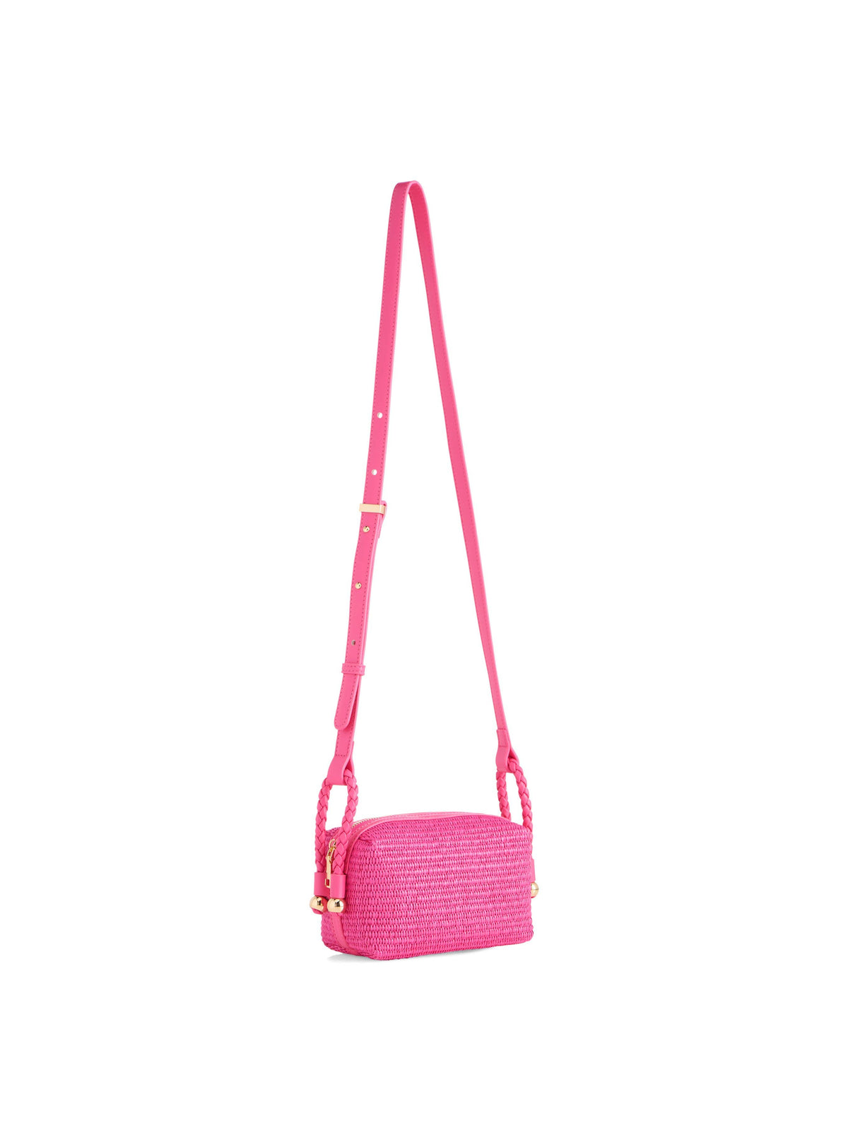 Pink crossbody bag on a white background

